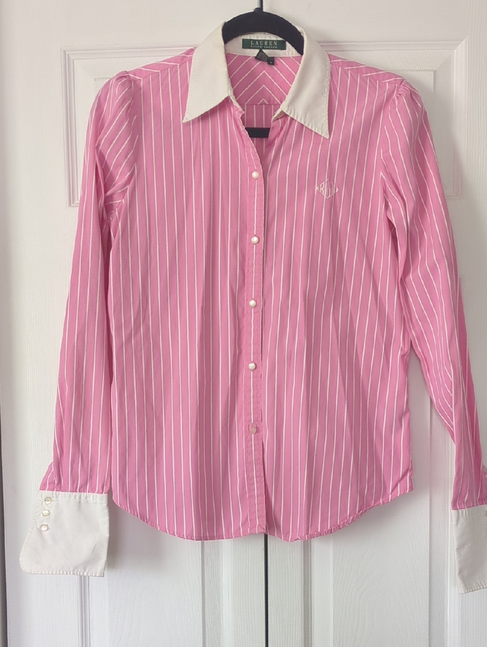 Lauren Ralph Lauren Pink and White Striped Button-Down Shirt